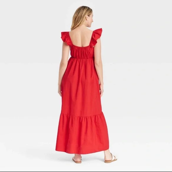 Flutter Cap Sleeve Maxi A-Line Dress - Universal Thread - Red, Small - Picture 3 of 3